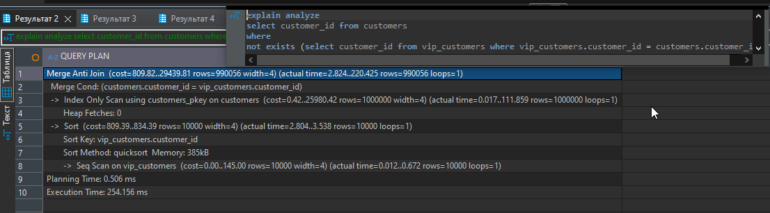 Проверка на (не)вхождение строк через разные инструменты в PostgreSQL - 7