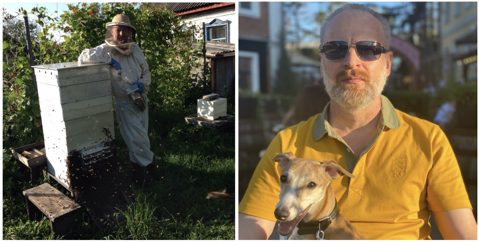 Слева – дома (живу в лесу), справа – я в городе. 