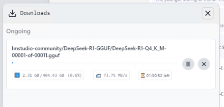 Процесс скачивания модели DeepSeek-R1-GGUF