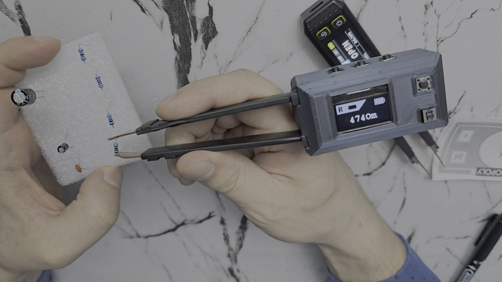 Режим измерения сопротивления резисторов измерительного пинцета DIY YCHEV001