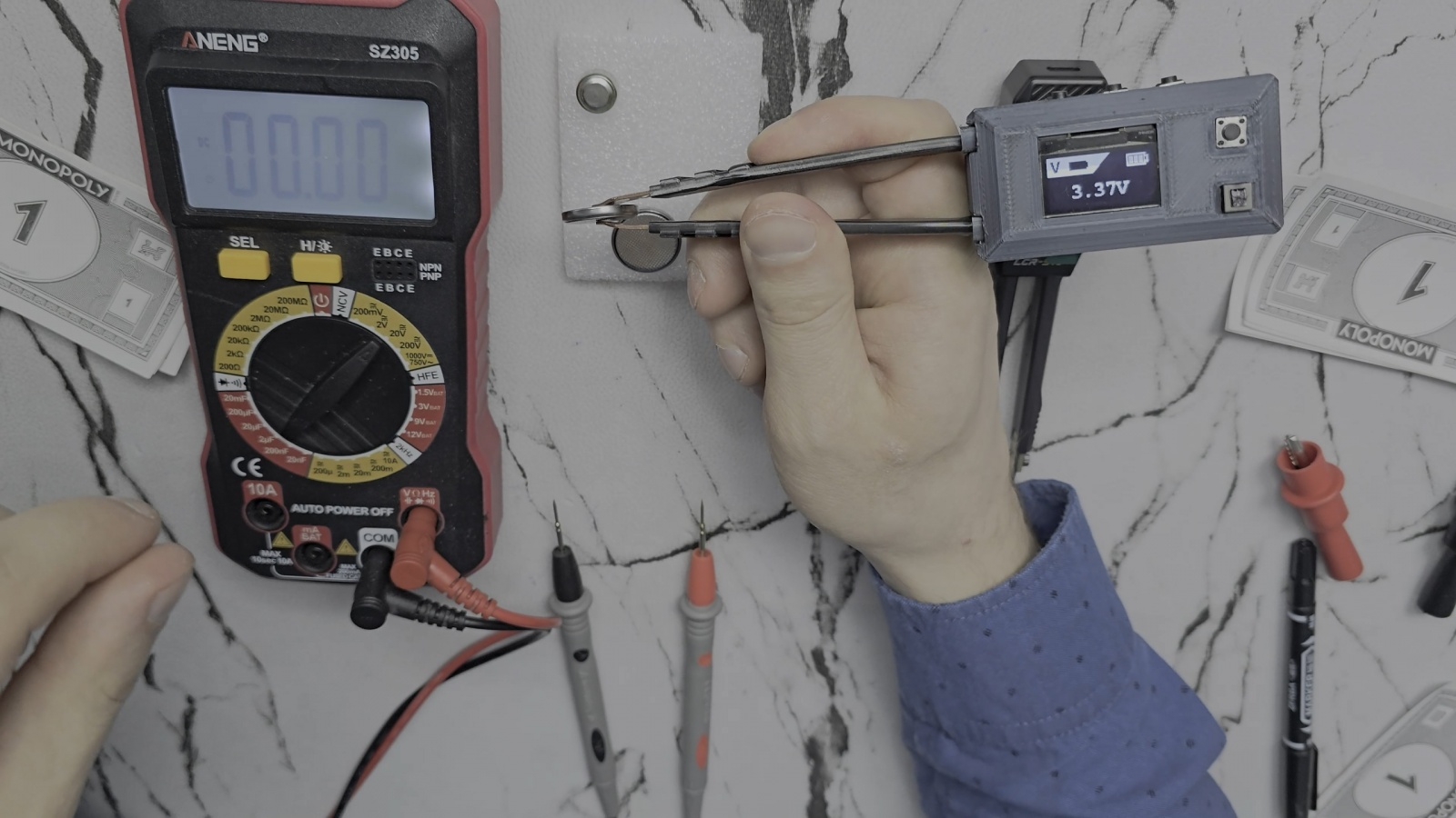 Режим измерения напряжения измерительного пинцета DIY YCHEV001