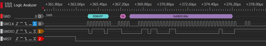 Повторный сброс и получение результата чтения (0x0800186c) через регистр RDBUFF