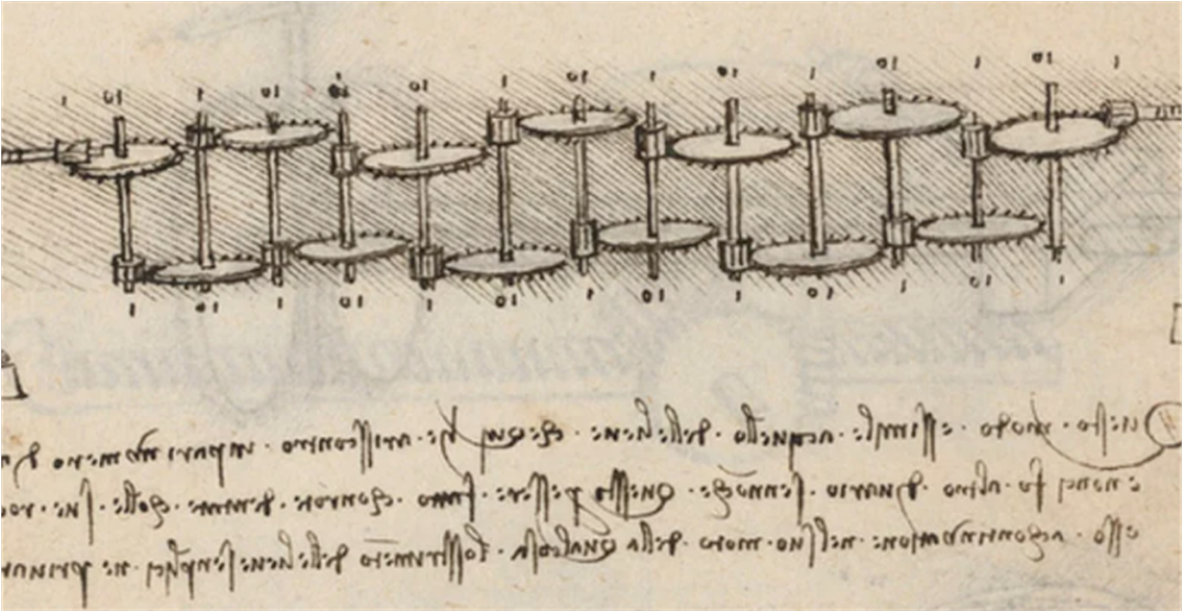 Сумматор. Чертеж из рукописи Леонардо да Винчи. Конец XV века. Изображение с сайта https://www.grunge.com/