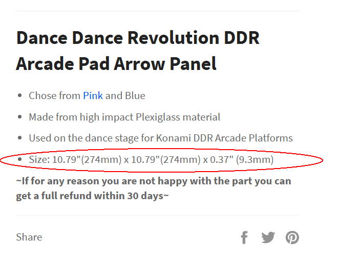 Сайт с указанием размеров кнопок