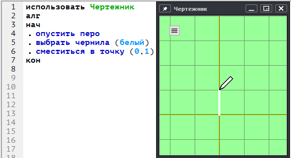 Перо выглядит белым, путается с "поднятым" пером. Но на самом деле до этого я опустил перо, и оно все равно рисует
