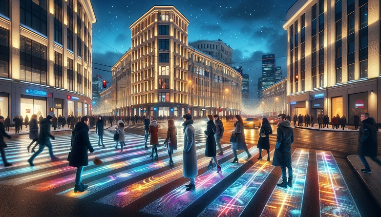 В Москве появились проекционные «зебры» пешеходных переходов - 1 В Москве появились проекционные «зебры» пешеходных переходов