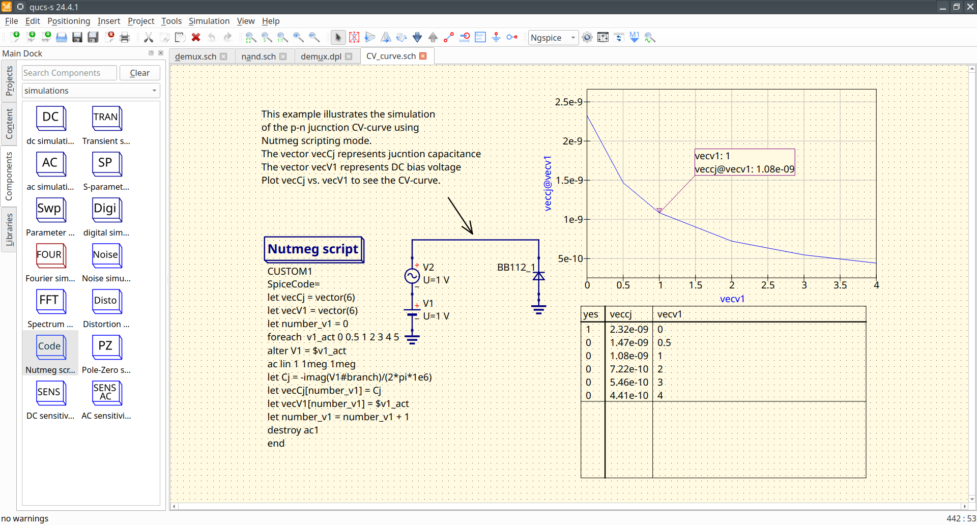 Моделирование ВФХ диода при помощи скрипта