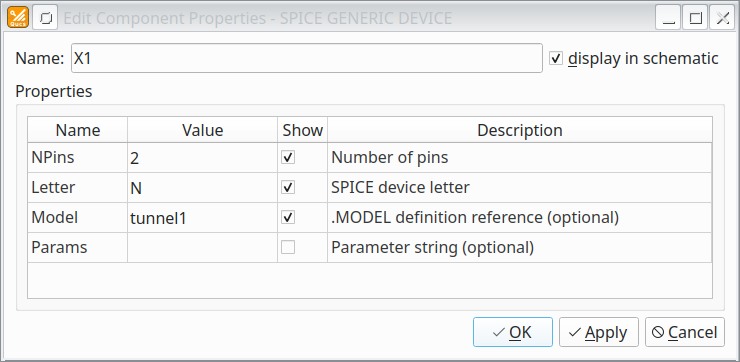 Свойства компонента SPICE Generic Device