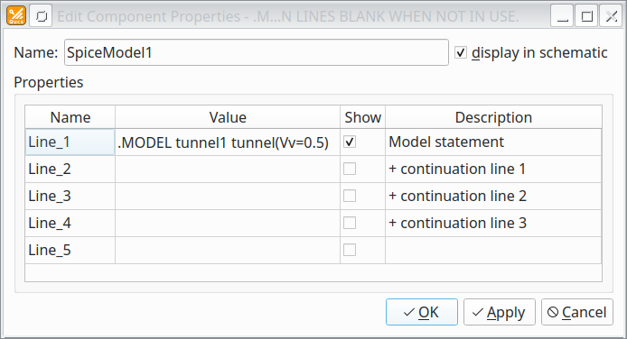 Свойства компонента .MODEL