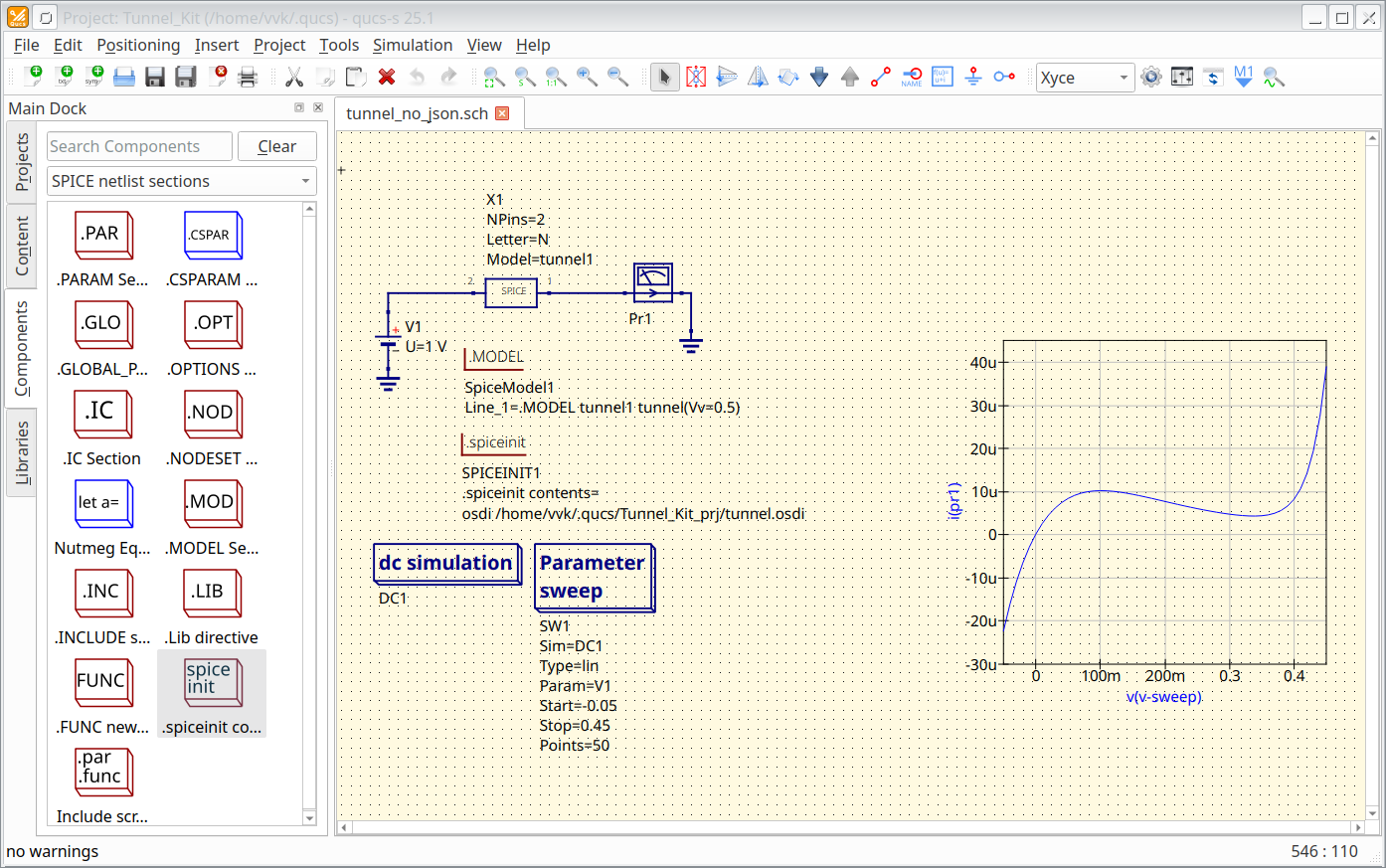Пример схемы, использующей Verilog-A модель