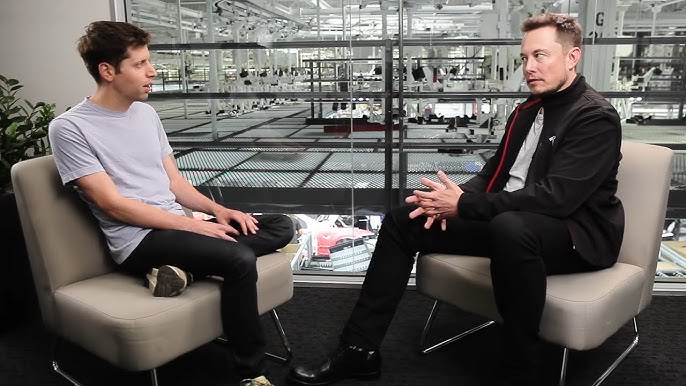 Сэм Альтман интервьюирует Илона Маска на заводе Tesla в 2016 году (через полгода после запуска OpenAI)