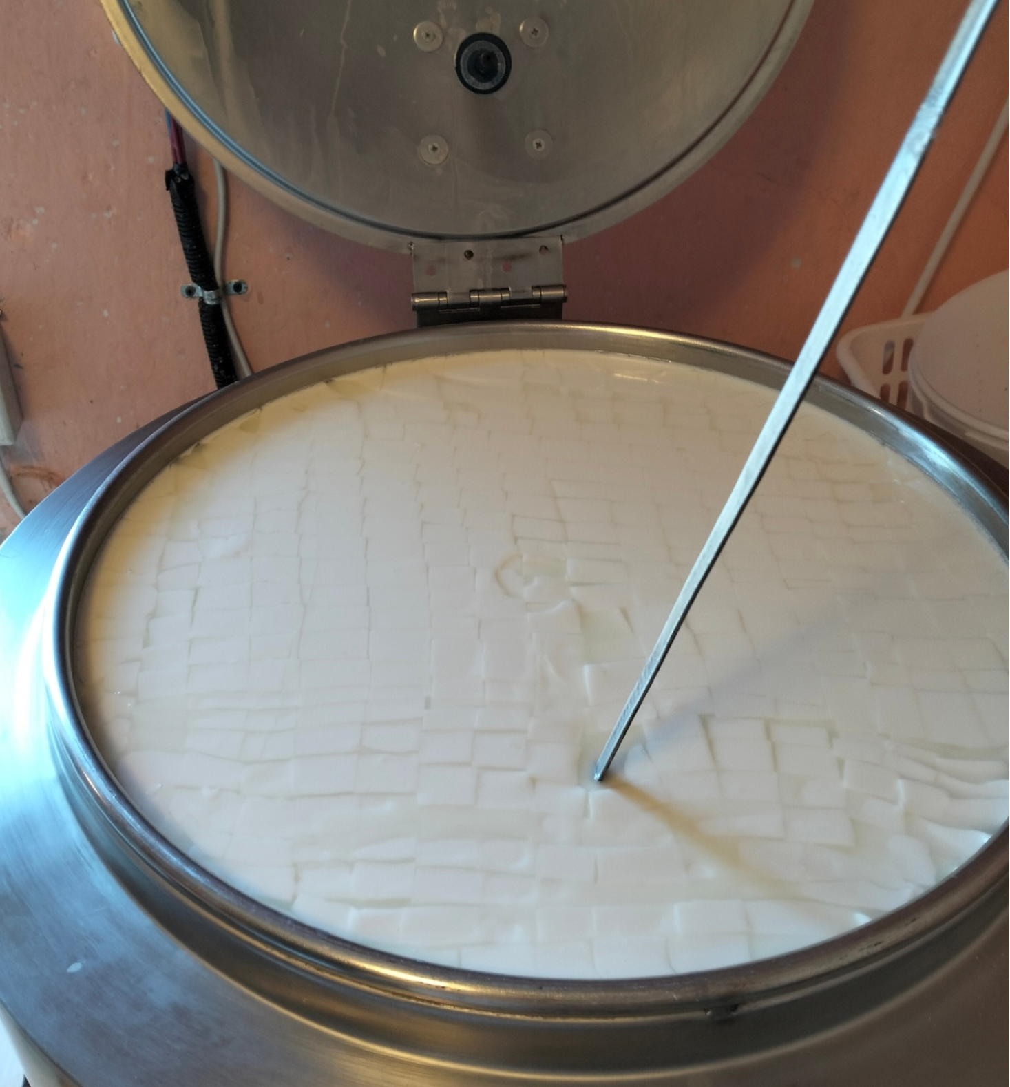 Получается сырное колье. Его можно представить как губку из сыра, которая впитала сыворотку. 