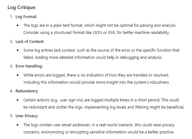 Критика сгенерированных логов