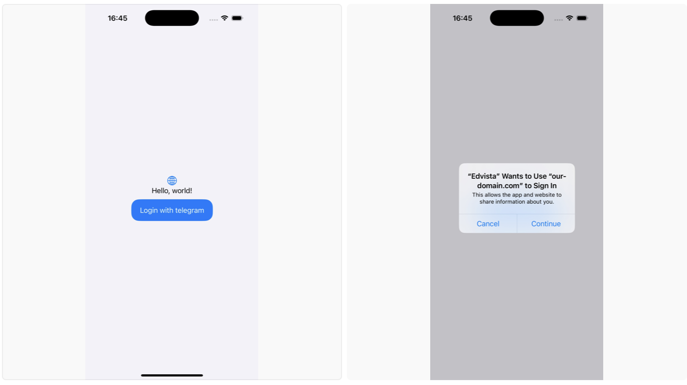 пример хеллоу-ворлда и алерта AuthenticationServices