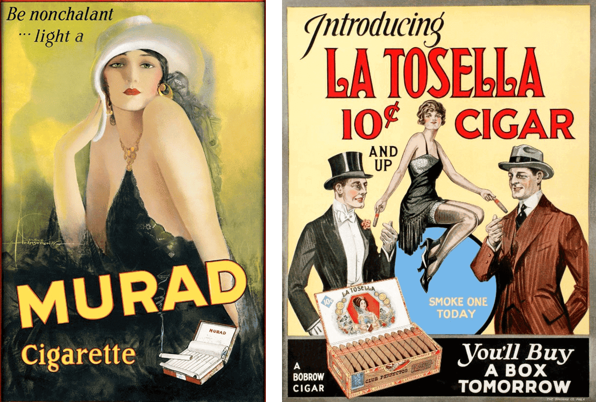 Западные рекламные плакаты с женщинами в откровенных нарядах, 1920-е годы  