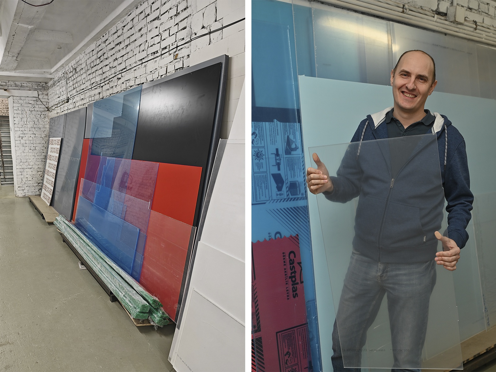 Стеллаж с разными видами оргстекла