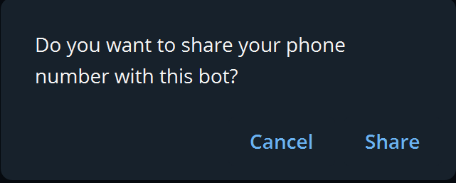 Уведомление о предоставлении номера телефона Telegram-боту