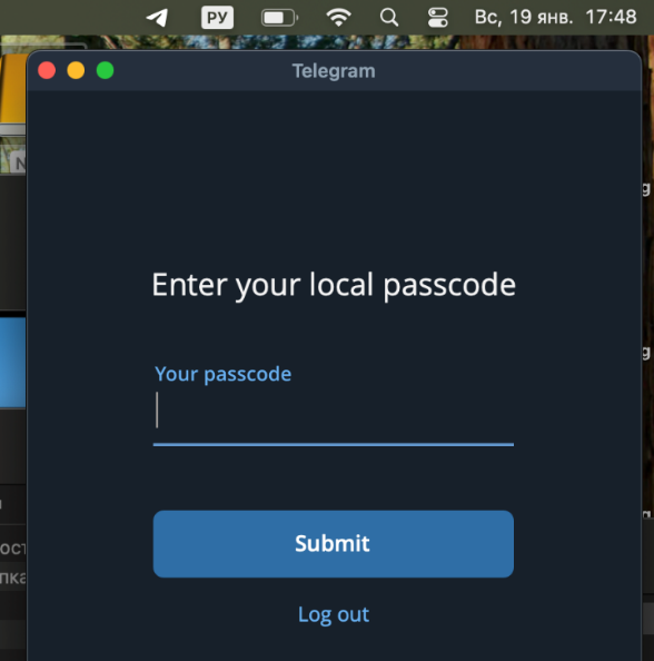 Окно для ввода локального код-пароля