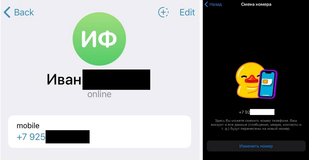 Информация о номере телефона, используемом для входа в аккаунт