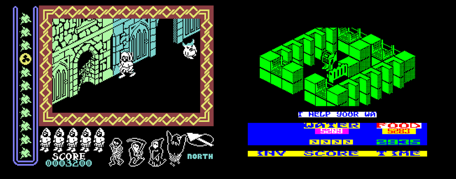 Слева — версия Nightshade для Commodore 64. Справа — Chimera для ZX Spectrum. Источник