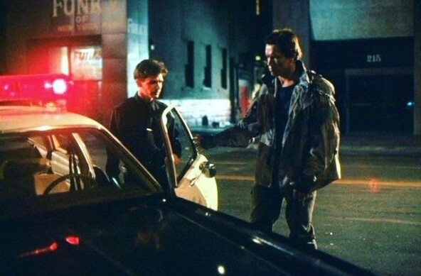 Уишер и Шварценеггер репетируют сцену гибели полицейского