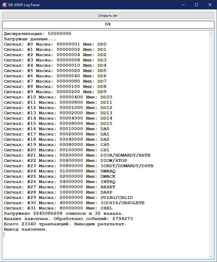 Вывод программы-анализатора.