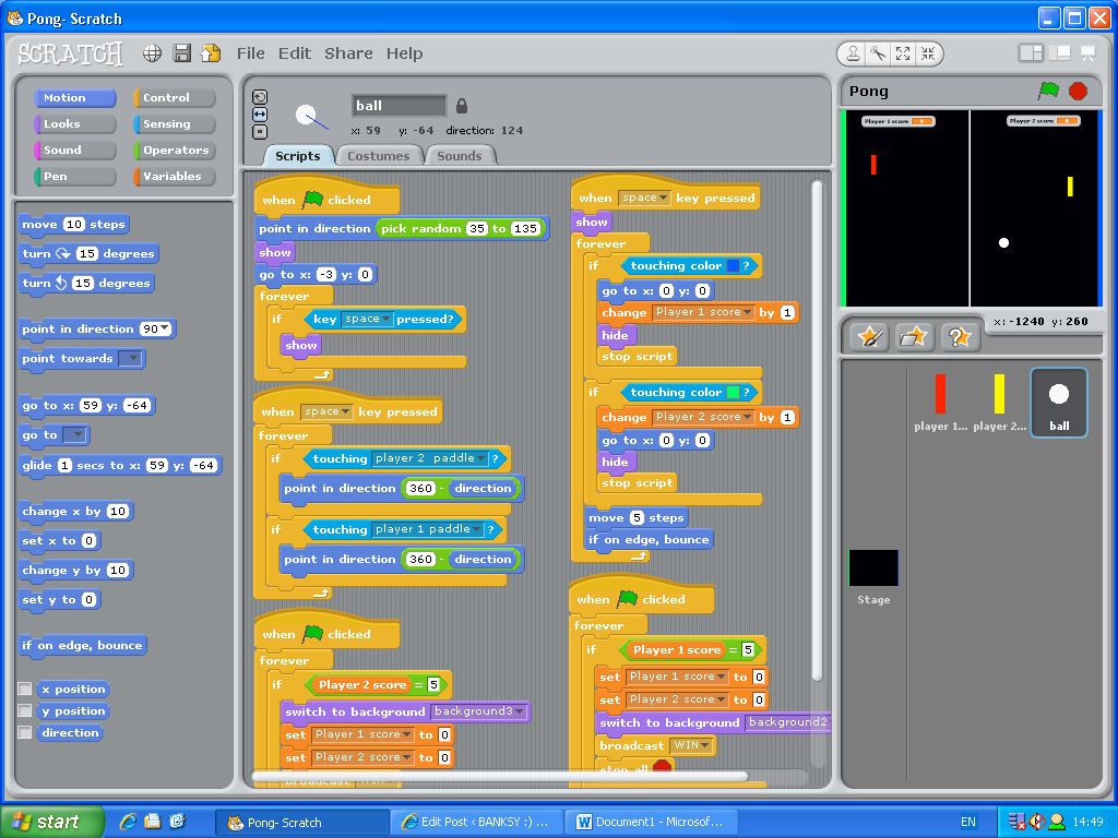Pingpong на Scratch