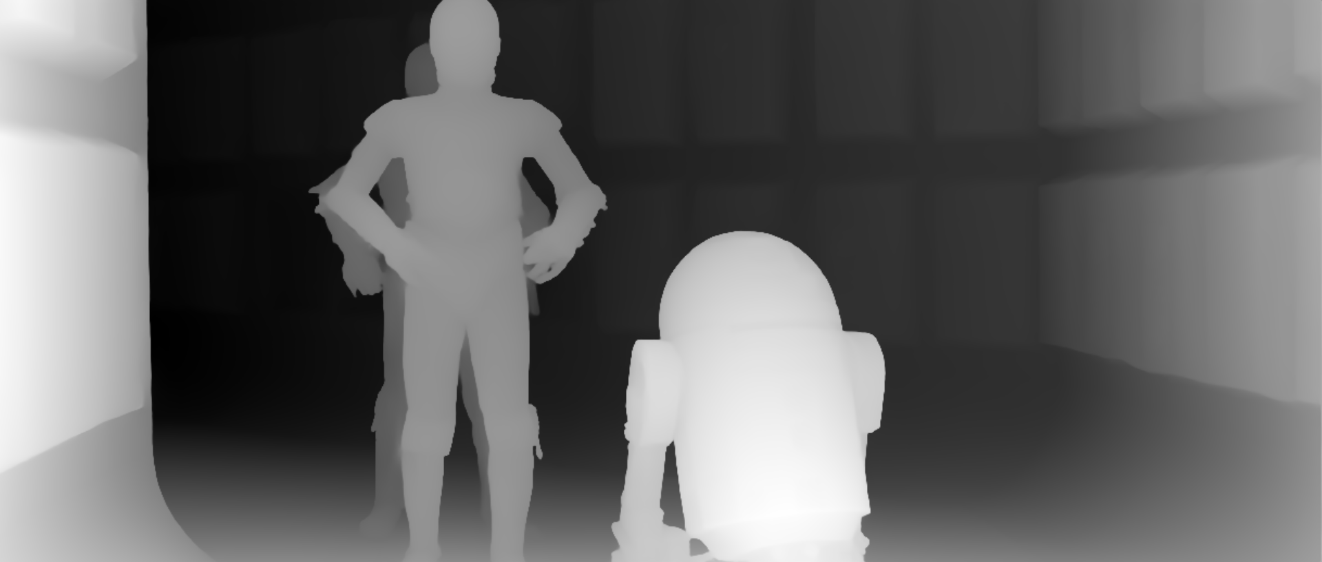 Карта глубины, чем светлее объект, тем он ближе