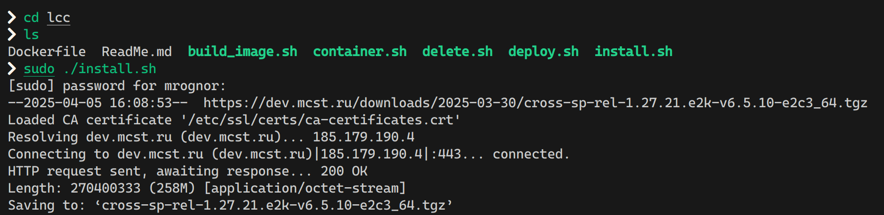 Вызов скрипта установки окружения