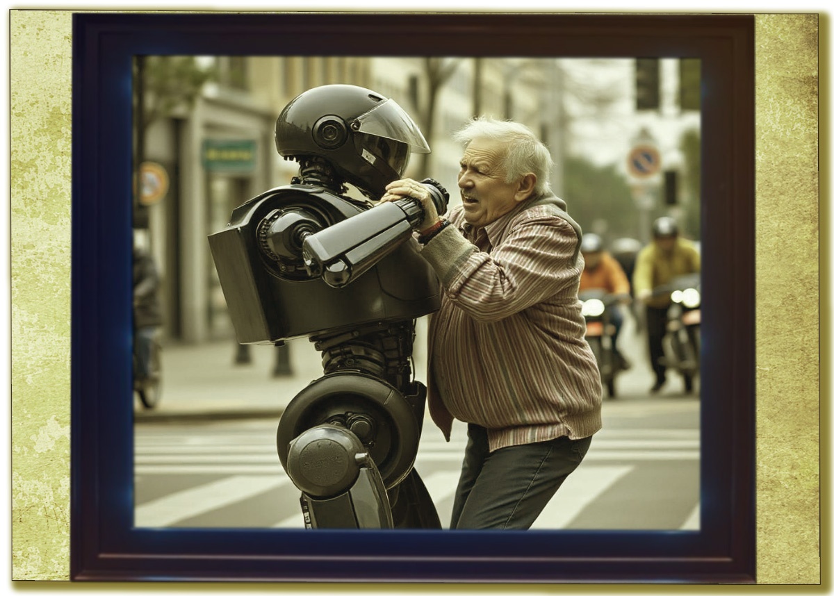 Гражданин сцепился с полицейским ботом.