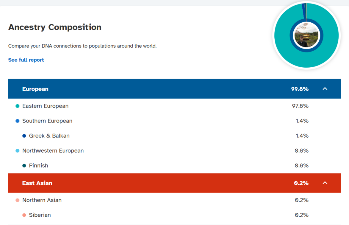 Особенно радуют “Восточноевропеец” и “Грек и Балканец”. Скриншот с сайта 23andMe