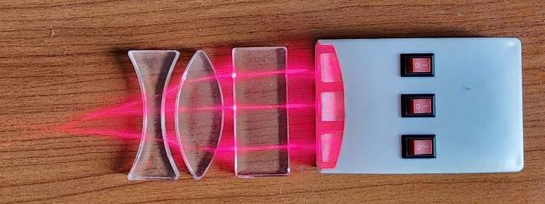 Рис. 22. Прохождение лучей лазера через несколько объектов  