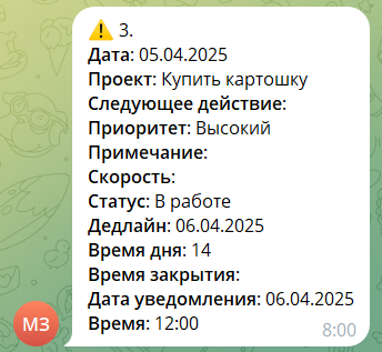 Уведомление о задаче, приходит в указанное время