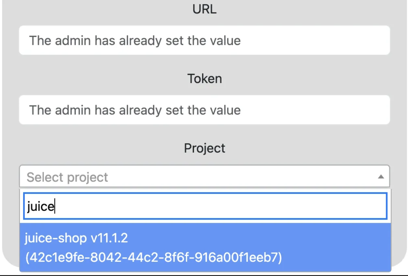 Интерфейс dtrg при заданных по умолчанию URL и token