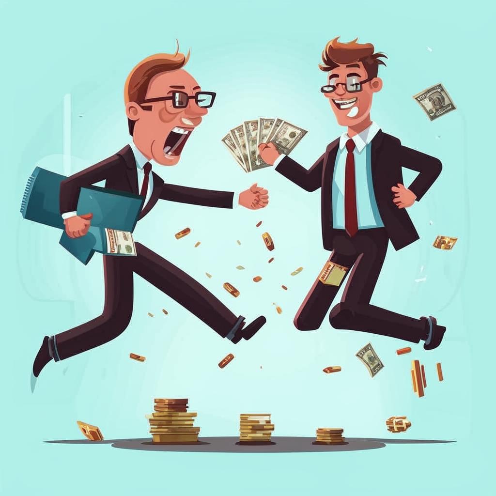 Kandinsky 3.1. Промпт: Руководитель очень рад быстрой работе сотрудника, который моментально подготовил отчёт по уязвимостям проекта. Руководитель держит пачку денег и отчёт, рядом стоит счастливый сотрудник, прыгает от счастья.