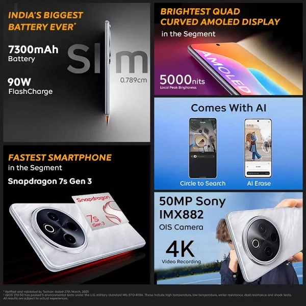 Смартфон с аккумулятором ёмкостью 7300 мАч, толщиной всего 7,9 мм и ценой 255 долларов. Представлен iQOO Z10, а также ещё более дешёвый Z10x