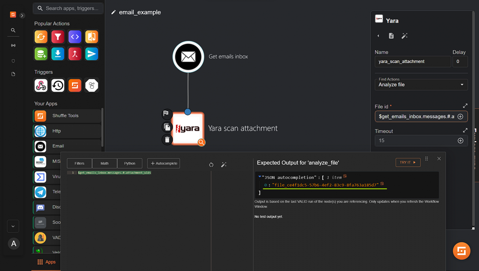 Приложение Yara и полученное значение attachment_uids