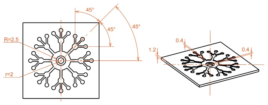 Татуировка по форме напоминает снежинку: в центре — впитывающая мембрана, через которую проходит пот. Инженерам пришлось доработать конструкцию — например, добавить микроотверстия для отвода излишней жидкости, а также оптимизировать форму и диаметр впуска, чтобы ничего не мешало точным измерениям