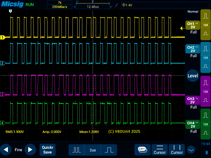 Передача разных 24 бит одновременно на четыре ленты
