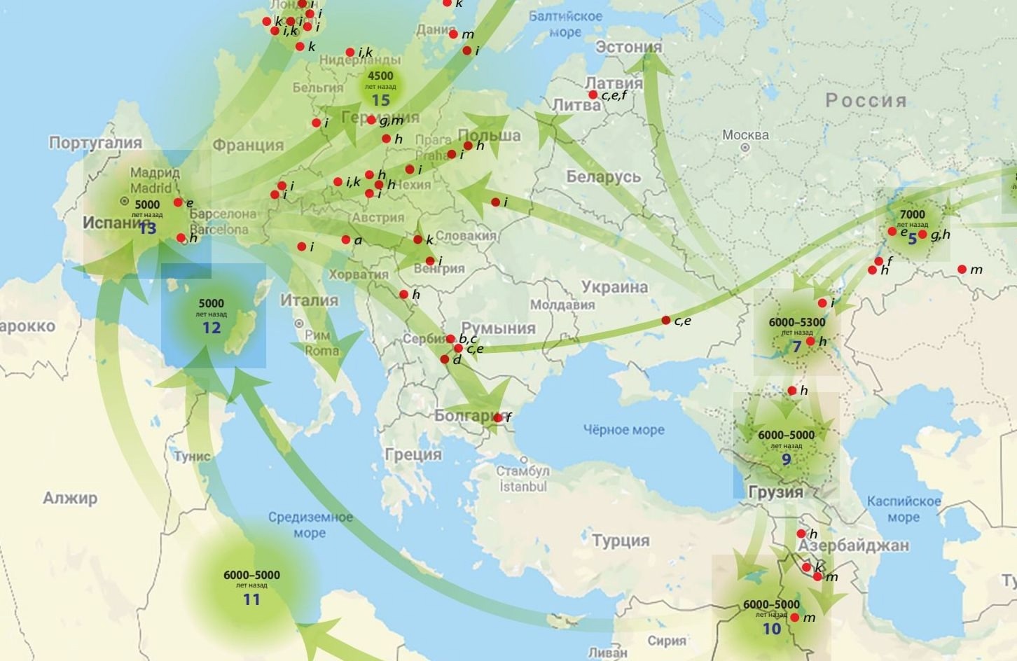 Миграции носителей Y-хромосомной гаплогруппы R1B.  