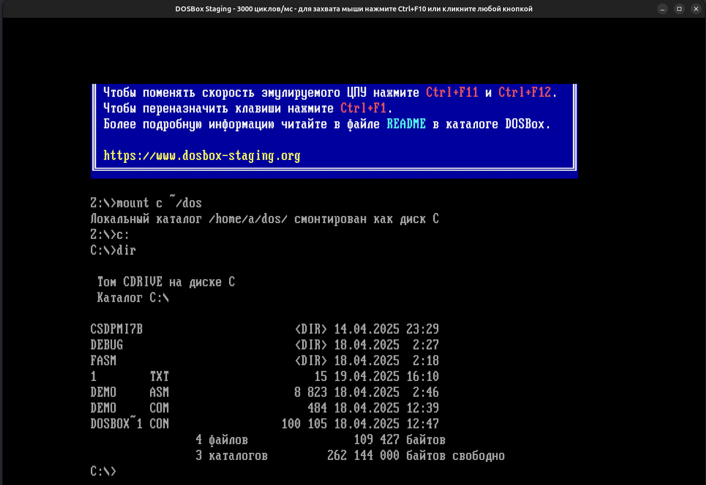 Каталог из домашней директории хост-машины подключен как диск C: командой mount
