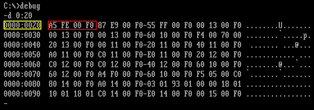 Вектор прерывания 8h выделен красной рамкой