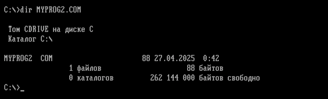 Файл myprog2.com размером 88 байт
