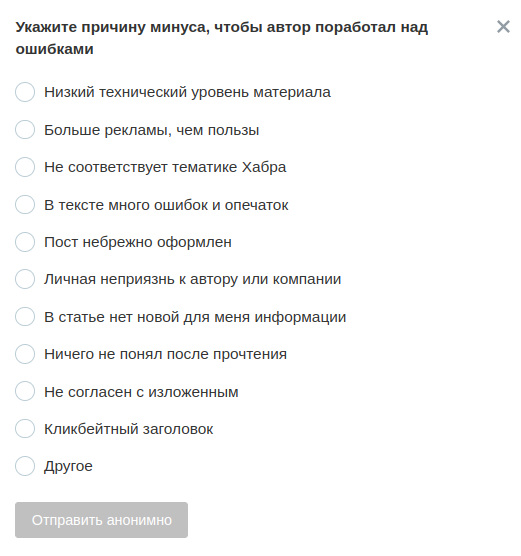 Причины минуса для статьи