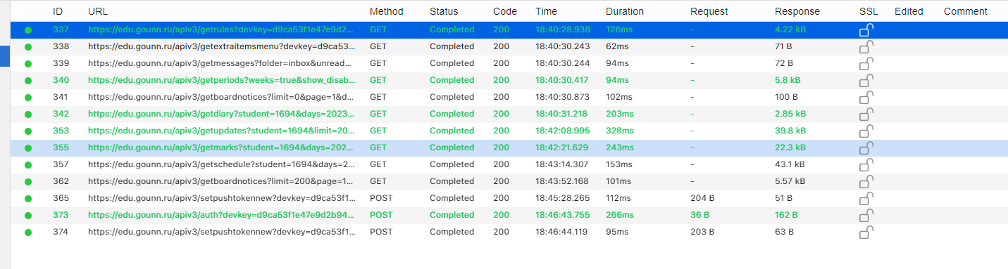 Перехваченные запросы