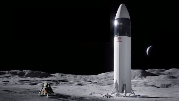  Ранний рендер системы посадки человека от SpaceX с лунным модулем «Аполлон» для масштаба. 