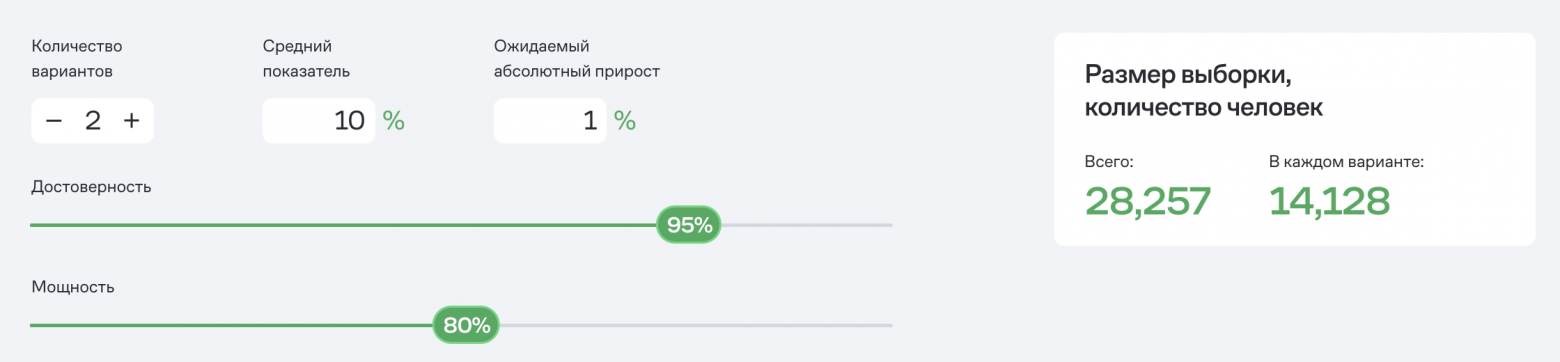 Расчет выборки для гипотезы №1
