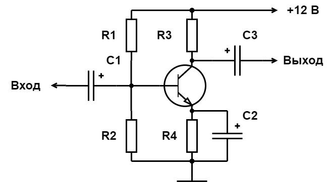 Рис. 9. Усилитель НЧ на одном транзисторе