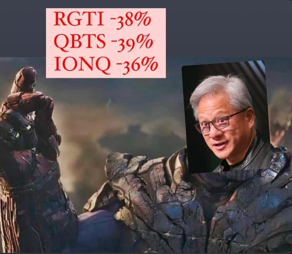 После слов Дженсена на GTC про 15-30 лет до появления первого практически полезного квантового компьютера, акции всех 3 публичных квантовых компании рухнули на бирже