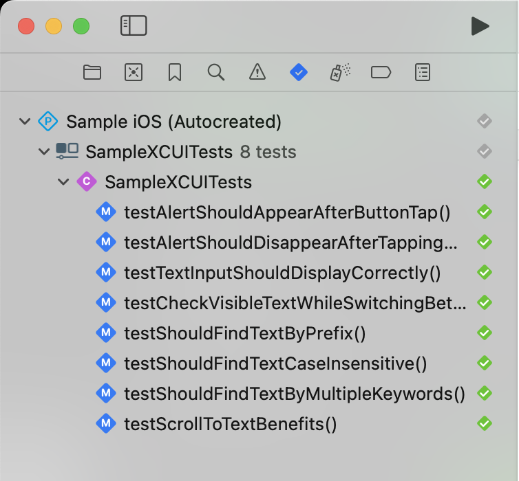 Результаты прогона тестов
